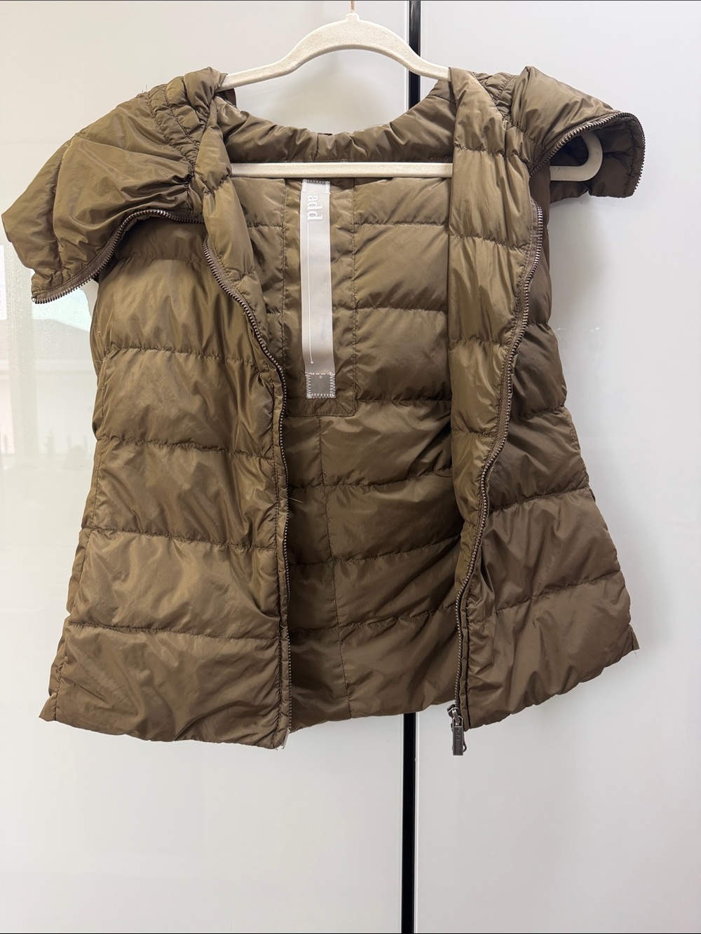 add  down  Quilted Hooded Puffer Vest in Olive Brown